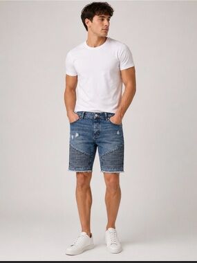American Rag Blue Ribbed Moto Denim Shorts